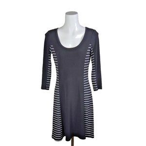 Calvin Klein Women's Long Sleeve Sheath Dress Stripe Knit Size 4 Black White